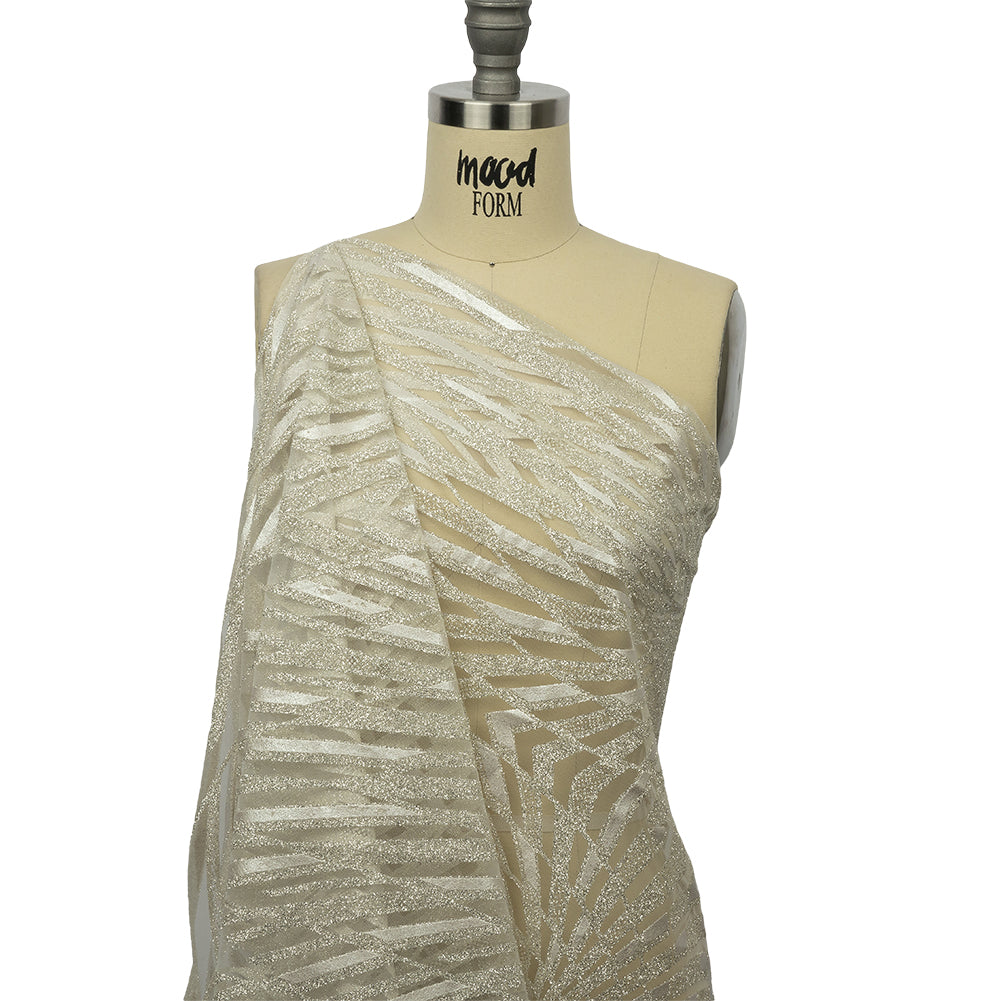Geometric Feathers Glitter Tulle - Off White and Silver - Joann Fabrics