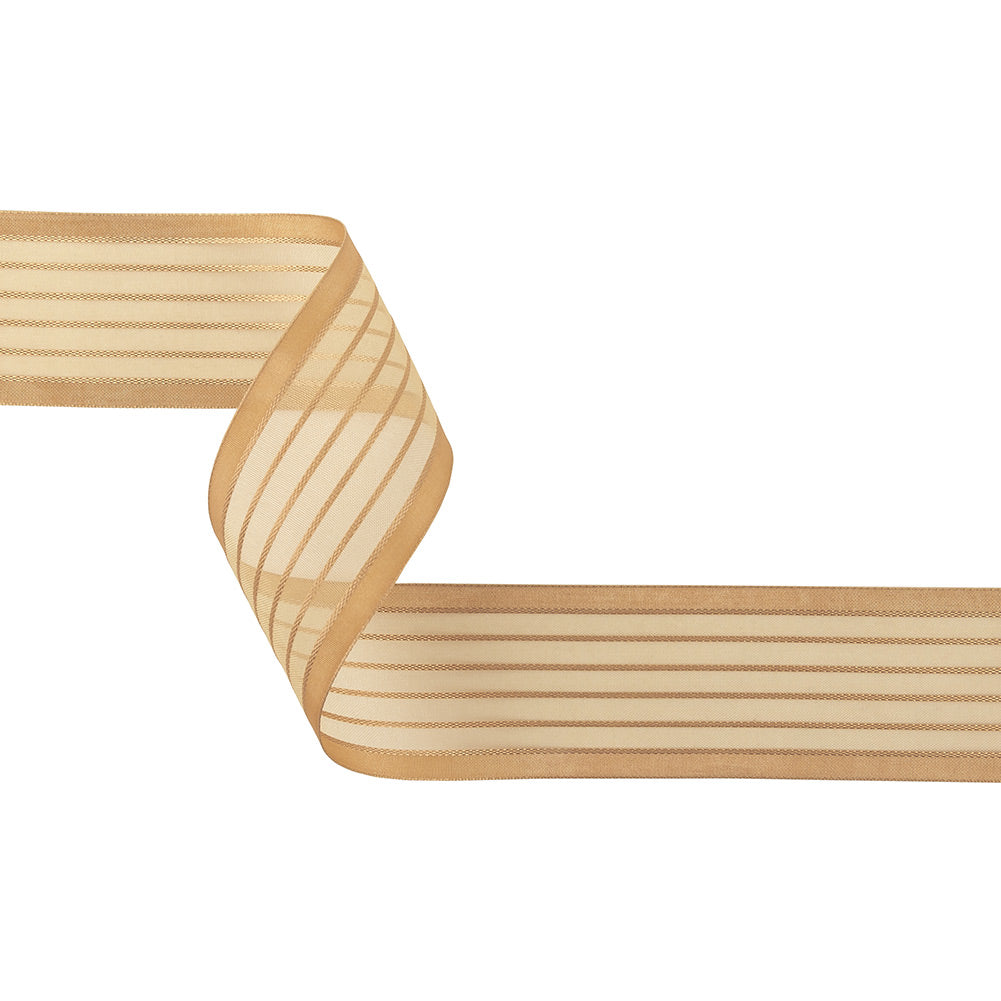 Tan Striped Sheer Ribbon with Opaque Borders - 1.5