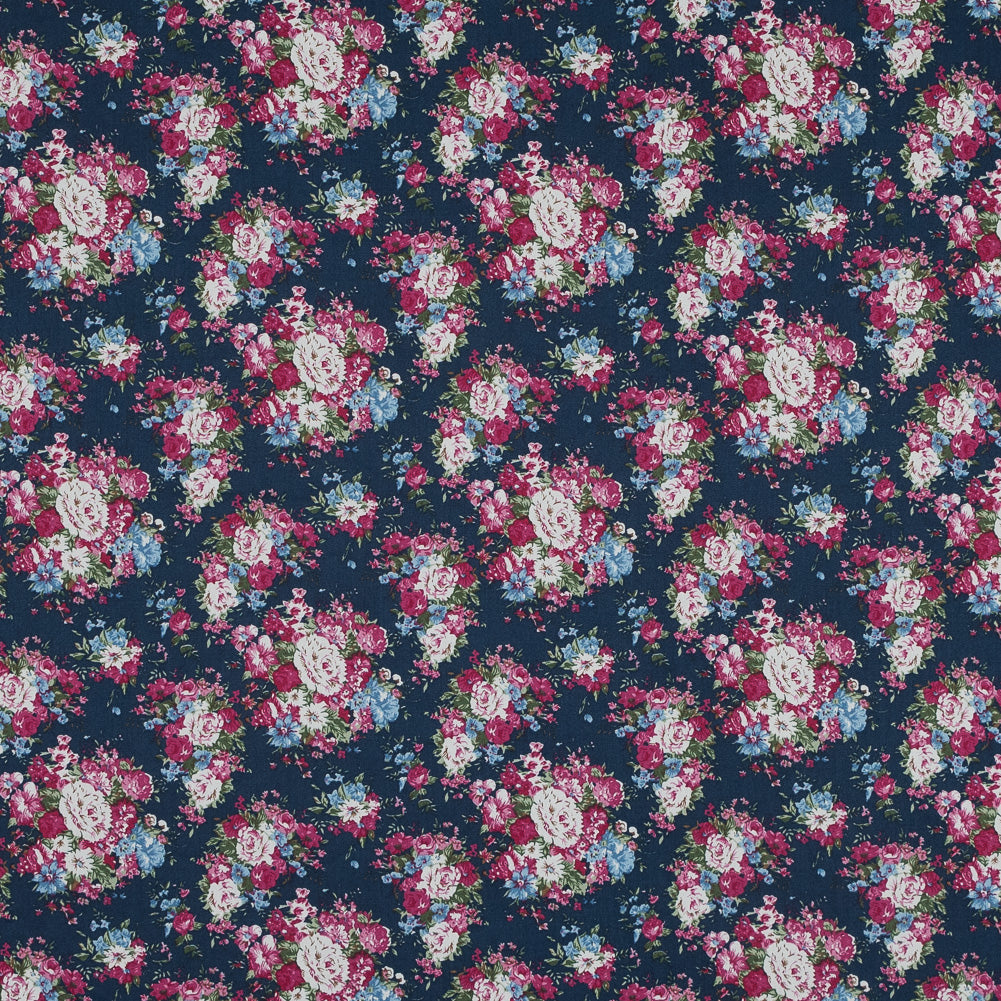 Wild Rose Pink and Insignia Blue Floral Cotton Twill - Joann Fabrics