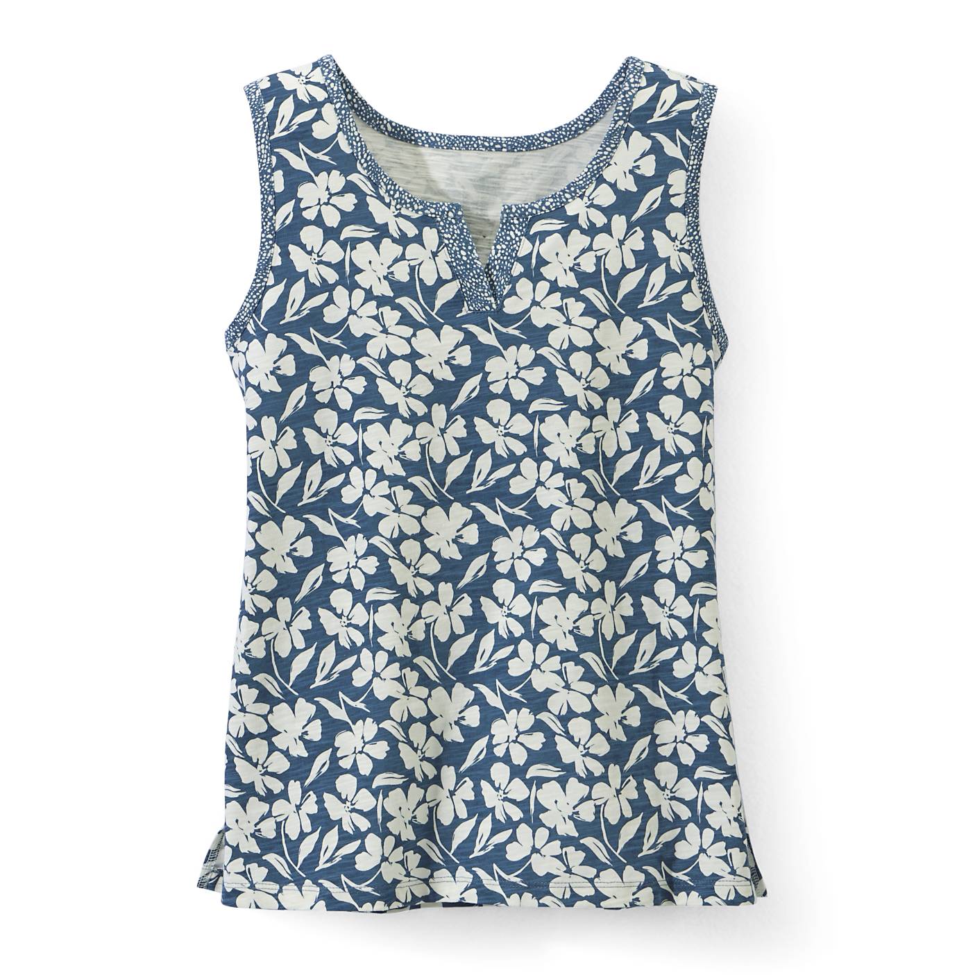 Mixed-Print Cotton Slub Tank, Notched Neck, Side Slits - Northstyle Catalog