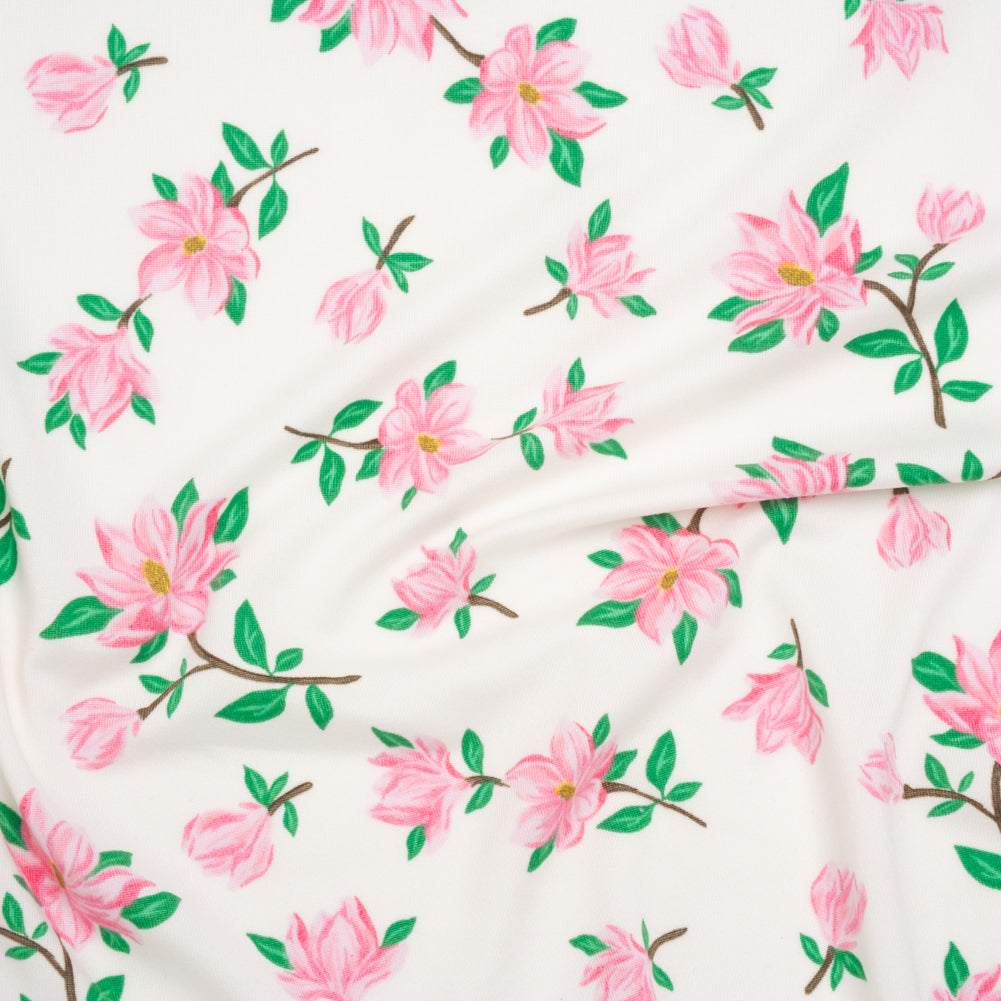 Stretch Polyester ITY Jersey - Ivory and Pink Florals - Deadstock - Joann Fabrics