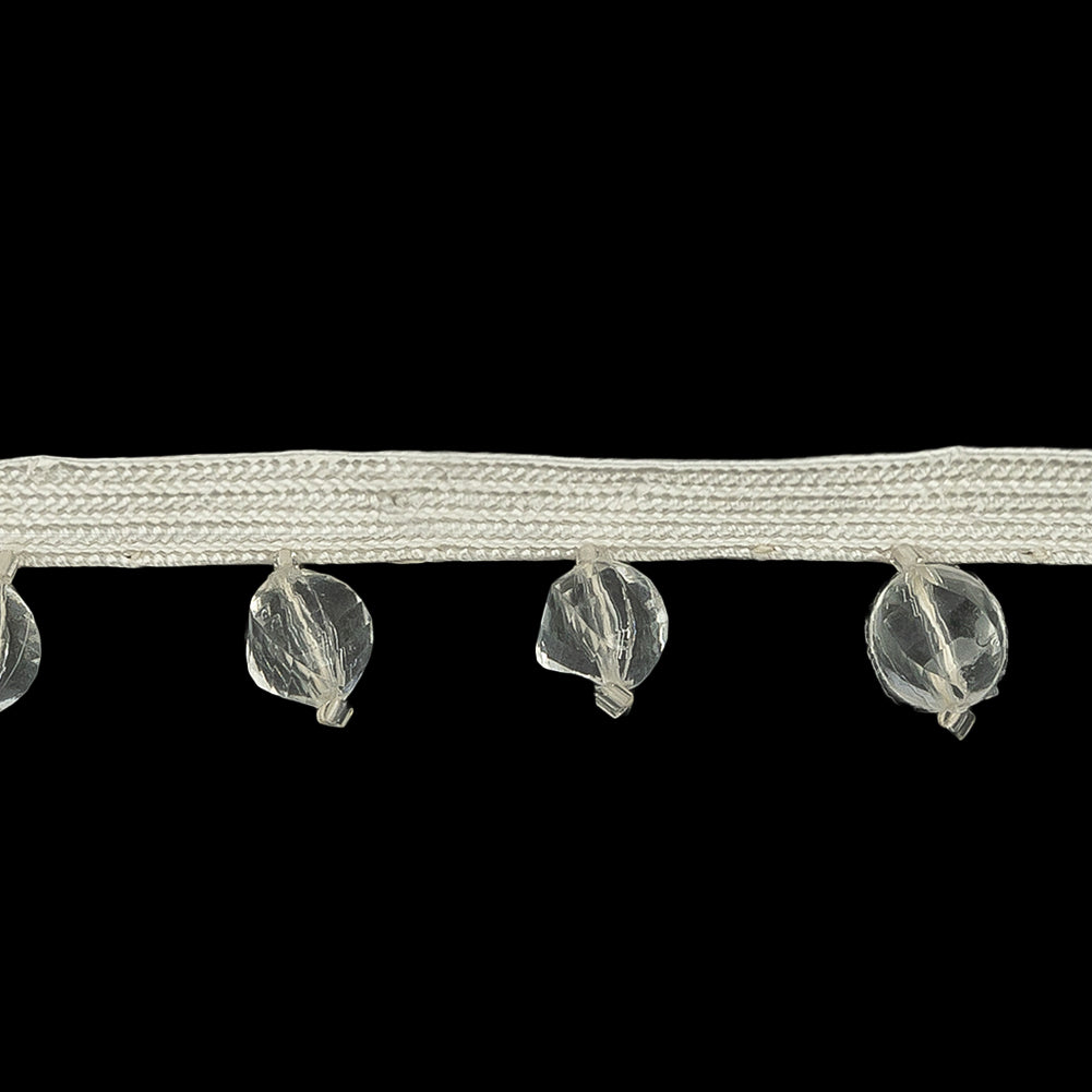 Vintage Crystal Faceted Beaded Fringe on Ivory Tape - 0.75