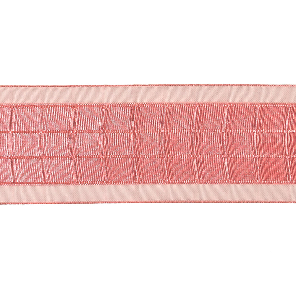 Bubblegum Pink Windowpane Checks and Sheer Borders Woven Ribbon - 1.5