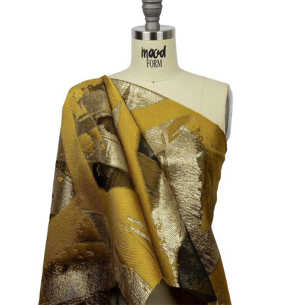 Metallic Gold and Yellow Ochre Painterly Geometrics Luxury Burnout Brocade - Joann Fabrics
