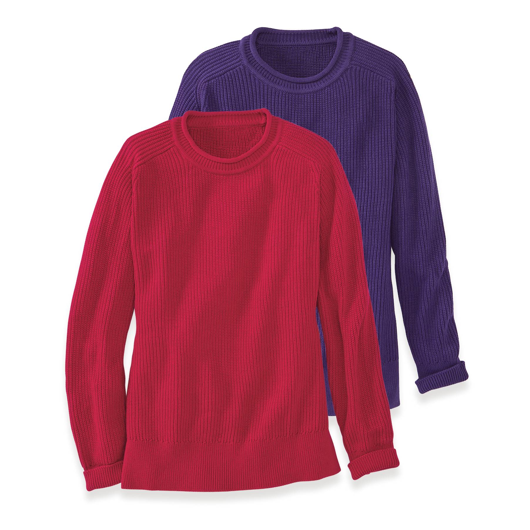 Cotton Rollneck Shaker-Stitch Sweater, Raglan Sleeves - Northstyle Catalog
