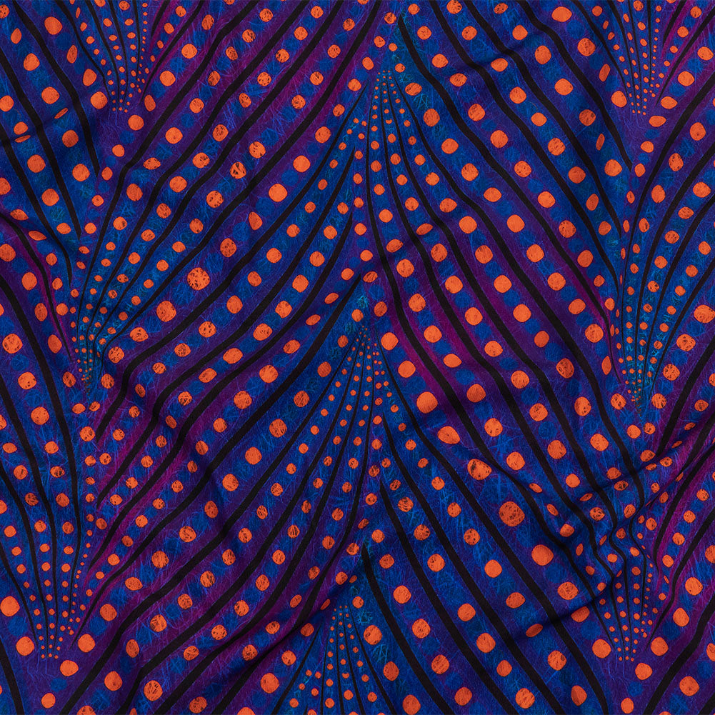 Purple, Limoges Blue and Orangeade Art Deco Feathers UV Protective Compression Swimwear Tricot with Aloe Vera Microcapsules - Joann Fabrics