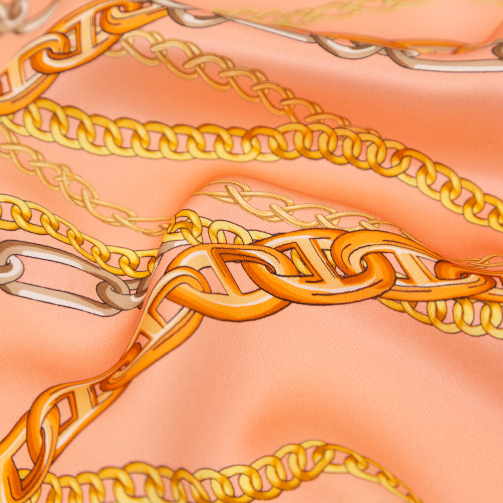 Mood Exclusive Italian Pink and Gold Chains Digitally Printed Silk Charmeuse - Joann Fabrics