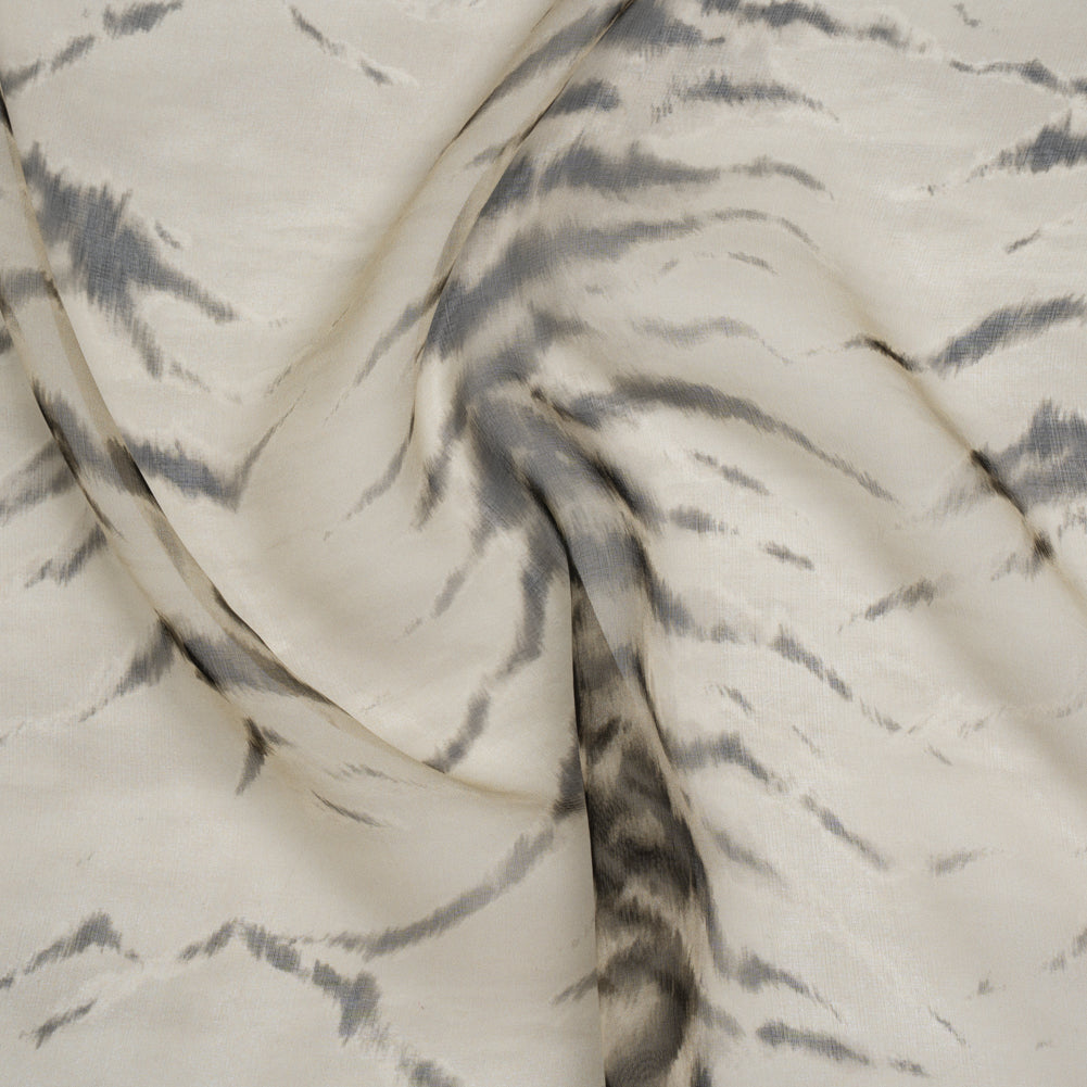 Silk Voile Print Made in Italy - Warm Gray and Black Animal Stripes - Deadstock - Joann Fabrics