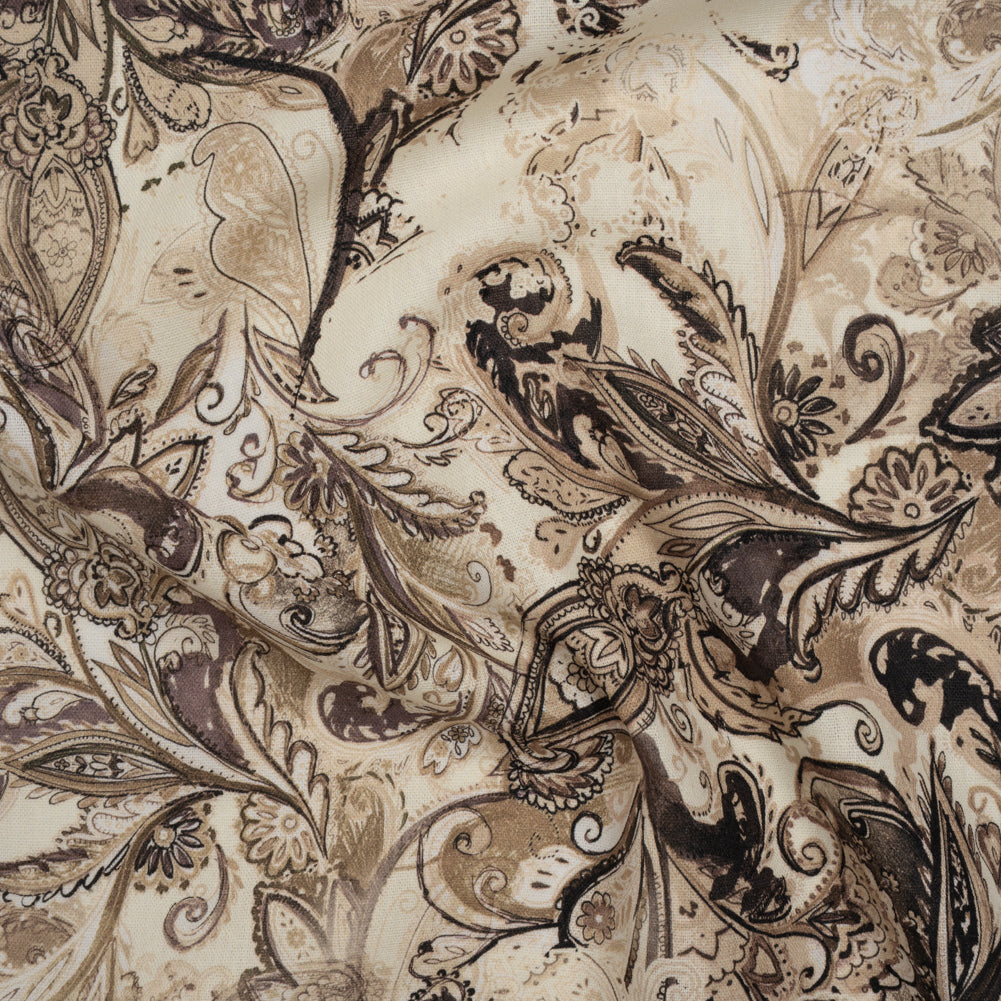 Linen and Rayon Woven - Brown, Beige and Cream Leafy Paisley Sketches - Mood Exclusive Daydream Doodles Print - Joann Fabrics