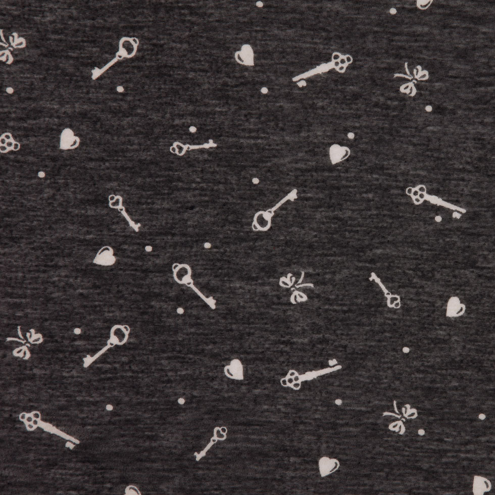 Italian Charcoal and Bone Cute Keys Polyester Jersey Print - Joann Fabrics