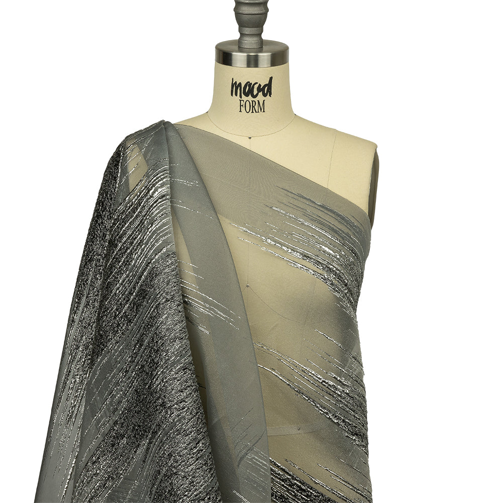 Metallic Silver and Black Sleek Streaks Luxury Burnout Brocade - Joann Fabrics