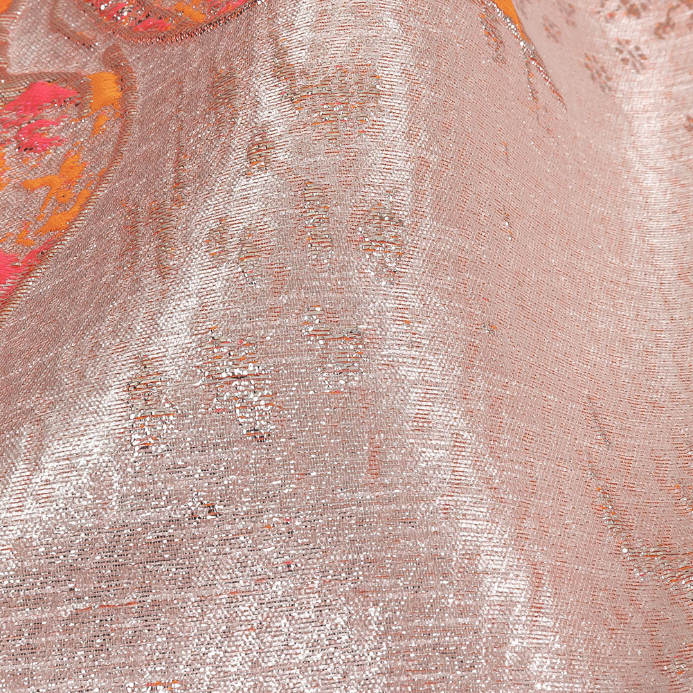 Neon Pink, Neon Orange and Metallic Silver Roses Luxury Brocade - Joann Fabrics