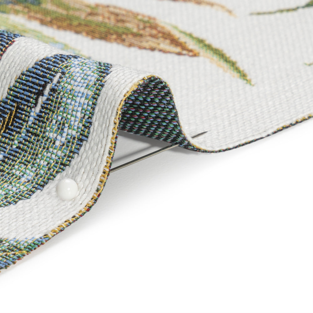 White and Green Tropical Leaves Polyester and Cotton Jacquard - Joann Fabrics