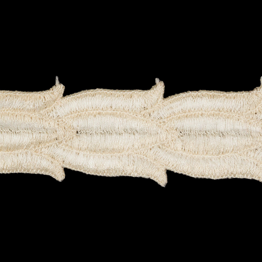 Ivory and White Two-Tone Tulip Chain Embroidered Trim - 1