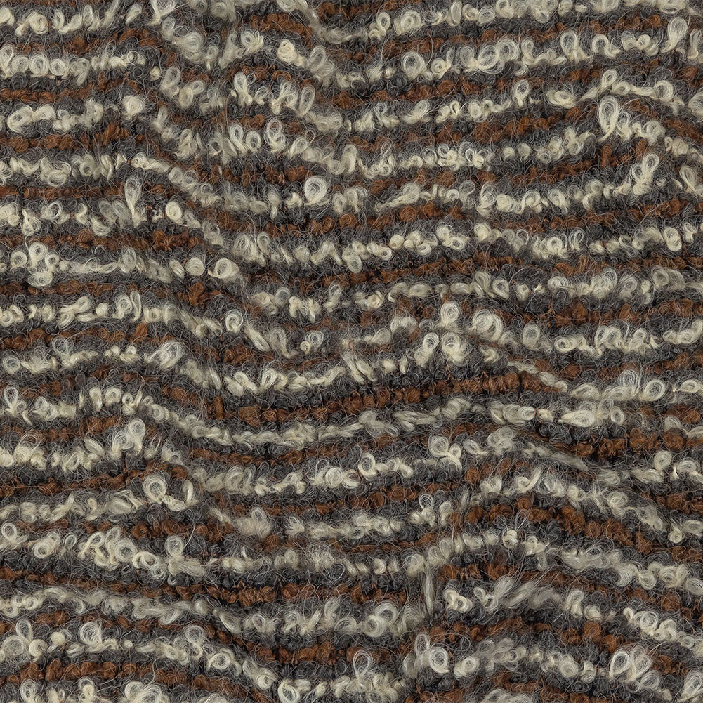 Brown, Charcoal and Off White Striped Plush Boucle Wool Knit - Joann Fabrics