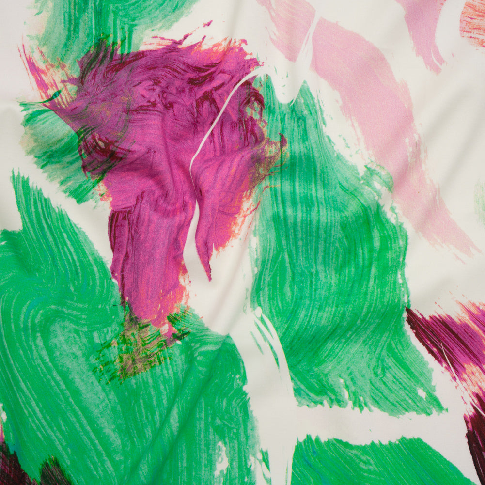 Brushed Cotton Woven - Emerald, Fuchsia and Pale Pink Big Brush Strokes - Mood Exclusive Color Study Print - Joann Fabrics