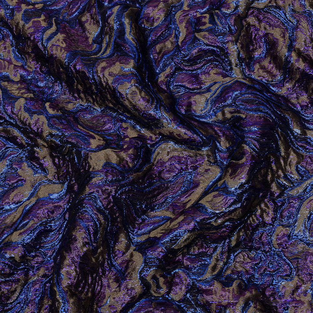 Metallic Royal Blue, Aubergine and Dark Gold Smoky Swirls Luxury Brocade - Joann Fabrics