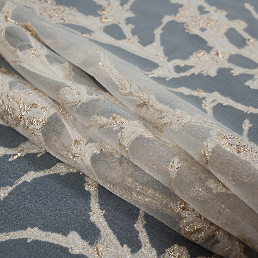Beige and Metallic Gold Luxury Floral Burnout Brocade - Joann Fabrics