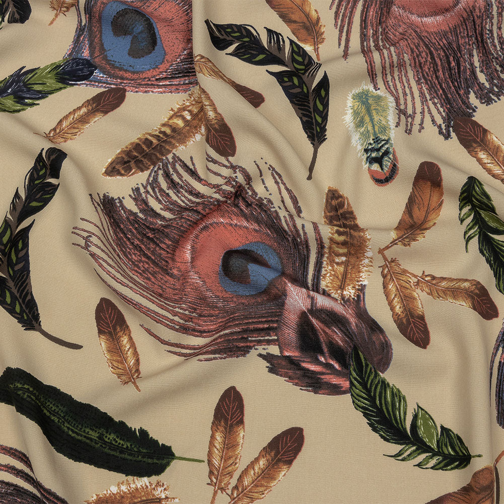 Beige, Red and Green Flying Feathers Polyester Woven - Joann Fabrics