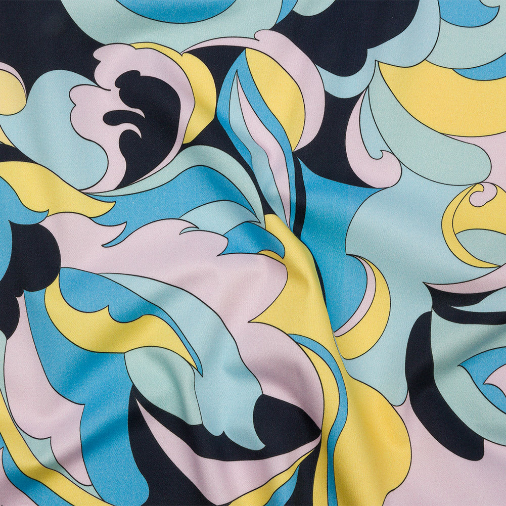 Stretch Cotton Sateen - Blue, Pink and Yellow Abstract - Magical Mystery Print - Mood Exclusive Groove Collection - Joann Fabrics