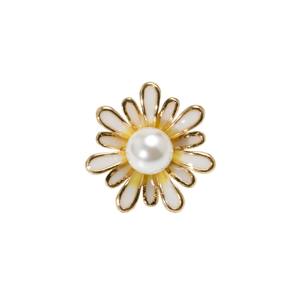 Enameled Metal and Pearl Shank Back Button - 30L/19mm - Yellow, Pearl White, and Gold Flower - Joann Fabrics