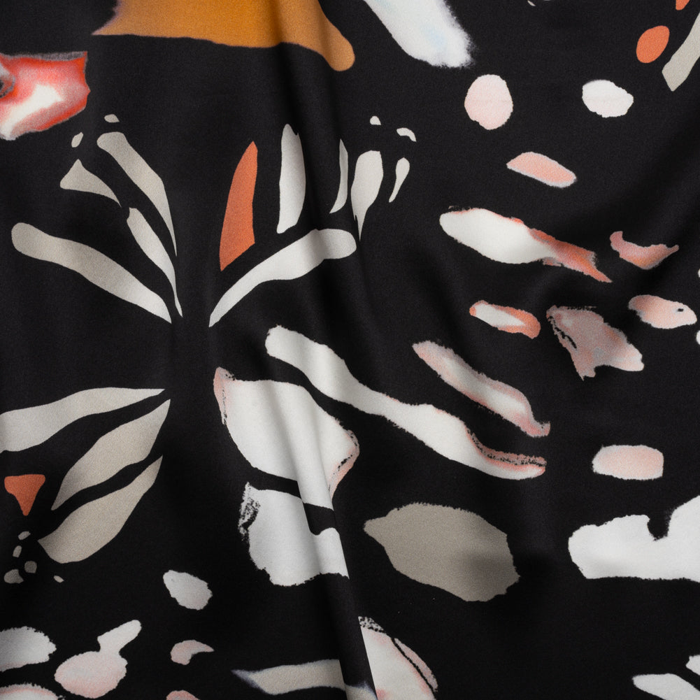 Silk Charmeuse Print - Black, White and Orange Blobs and Butterflies - Made in Italy - Joann Fabrics