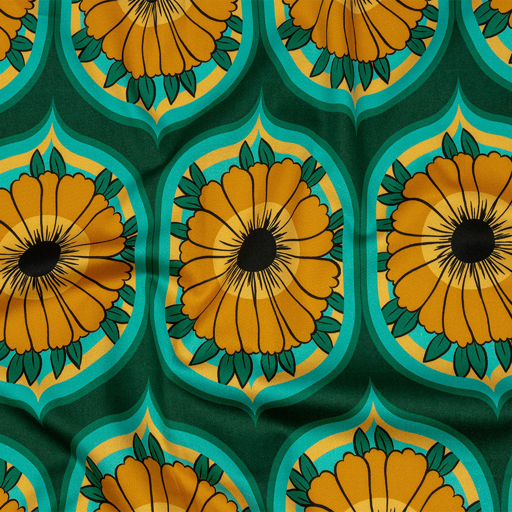 Stretch Cotton Sateen - Yellow and Teal Floral Ogees - Sunrise Divine Print - Mood Exclusive Groove Collection - Joann Fabrics