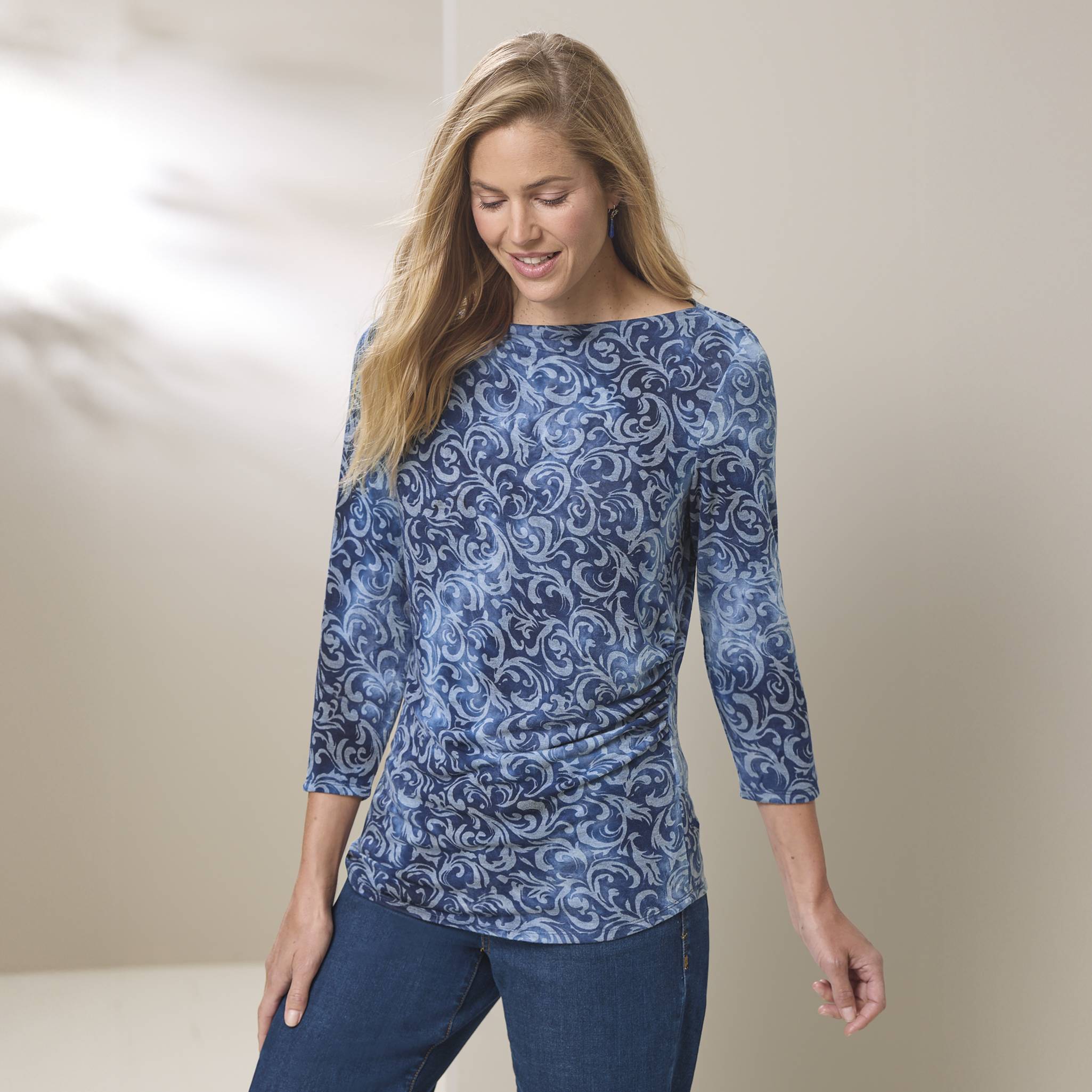 Scroll Print Side Ruched Top - Northstyle Catalog