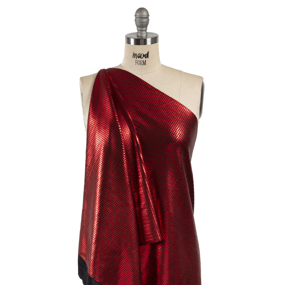 Squares Foiled Stretch Polyester Knit - Red and Metallic Black - Heidi Collection - Joann Fabrics