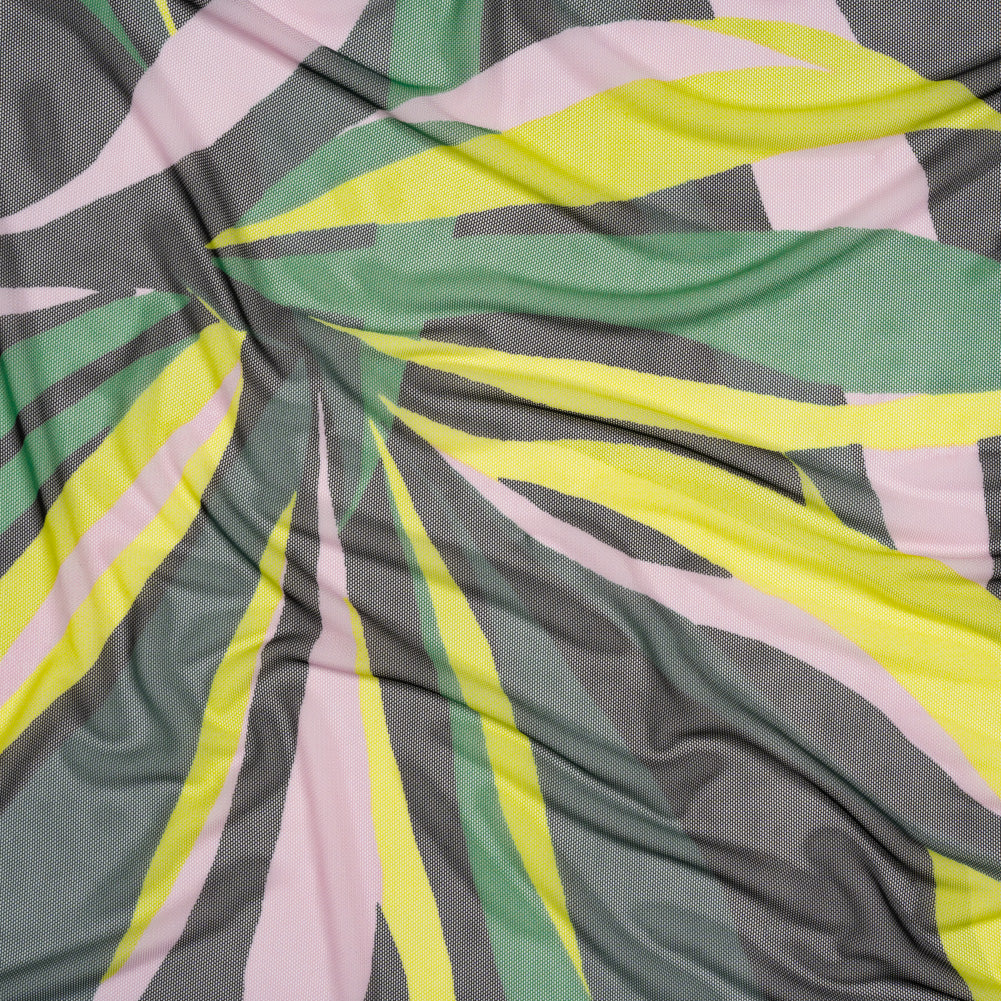 Stretch Polyester Mesh - Green, Pale Pink and Yellow Leaves - Designer Deadstock - Joann Fabrics