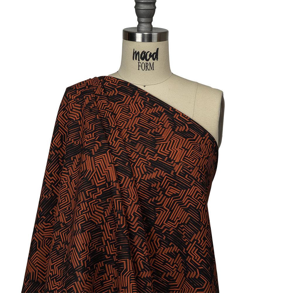 Linen and Rayon Woven - Black and Orange Geometric Lines - Ci-Trust the Process Print - Mood Exclusive Citrus Collection - Joann Fabrics