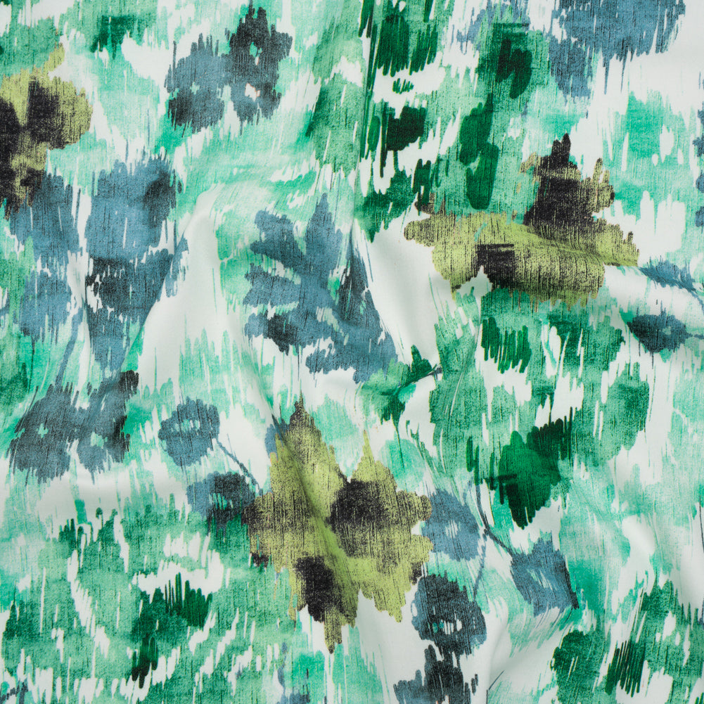 Brushed Cotton Woven - Green, Blue and Olive Ikat Florals - Mood Exclusive Reflecting Pool Print - Joann Fabrics