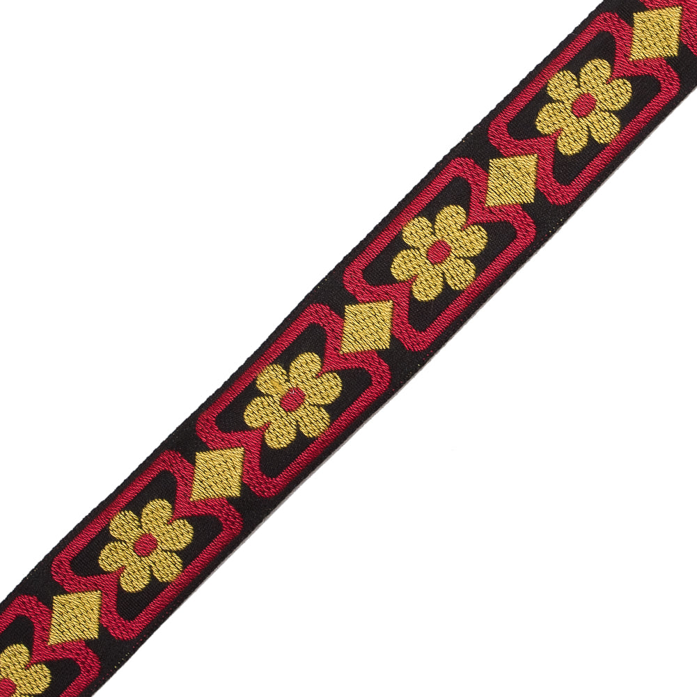 Red, Yellow and Black Floral German Jacquard Ribbon - 1