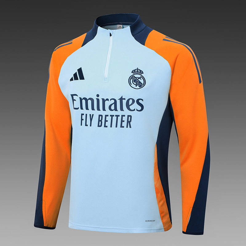 2024/2025 Real Madrid Baby Blue And Yellow Half-Pull Training Suit Football Shirt 1:1 Thai Quality Set
