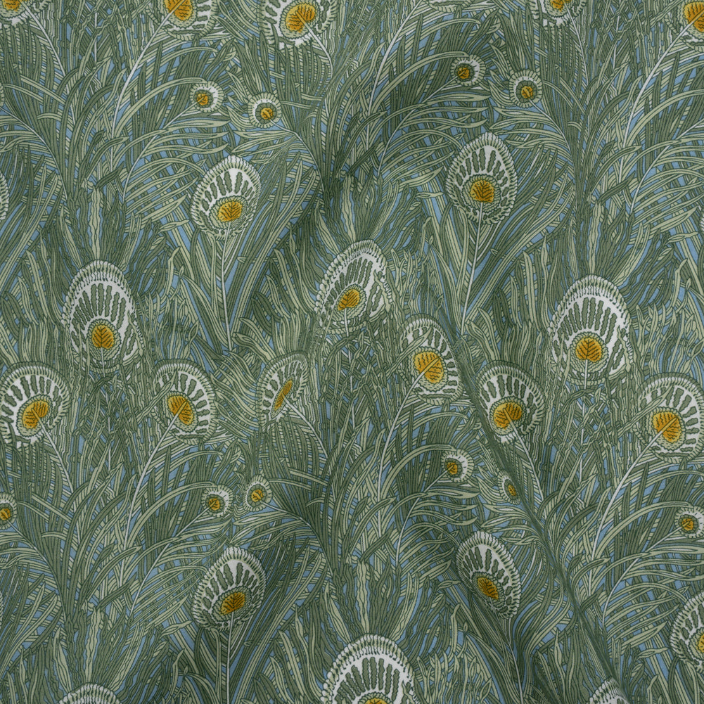 Liberty Fabrics Tana Lawn® - Queen Hera Green - Basil Green and Golden Yellow Field of Feathers - Joann Fabrics