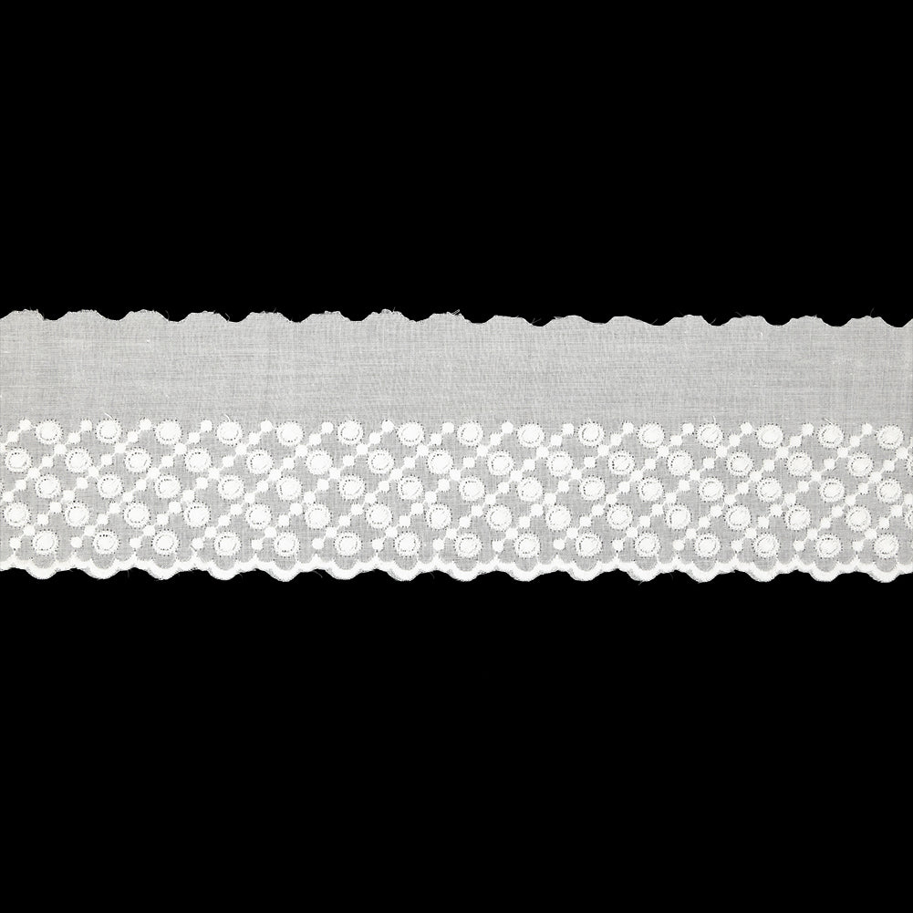 White Five-Row Dots Cotton Embroidered Lace Trim with Finished Scalloped Edge - 2.25