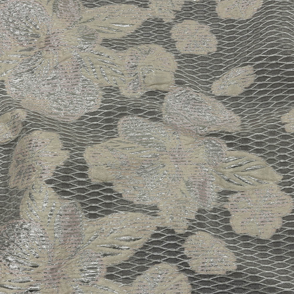 Metallic Silver, Petal Pink and Pearled Ivory Florals and Latticework Sheer Luxury Brocade - Joann Fabrics