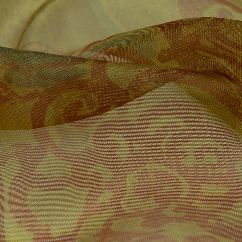 Rich Metallic Gold and Merlot Scroll Printed Organza Lame - Joann Fabrics
