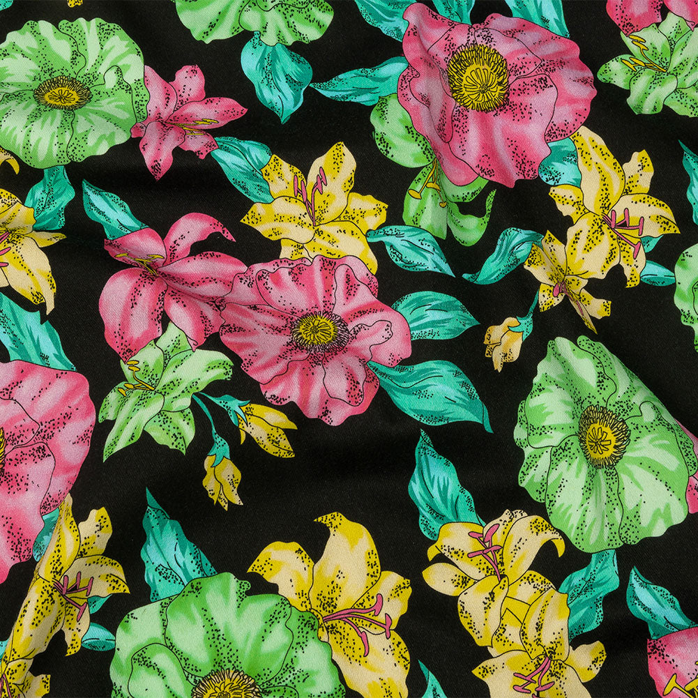 Balenciaga Italian Pink, Yellow and Lime Floral Stretch Cotton Twill - Joann Fabrics