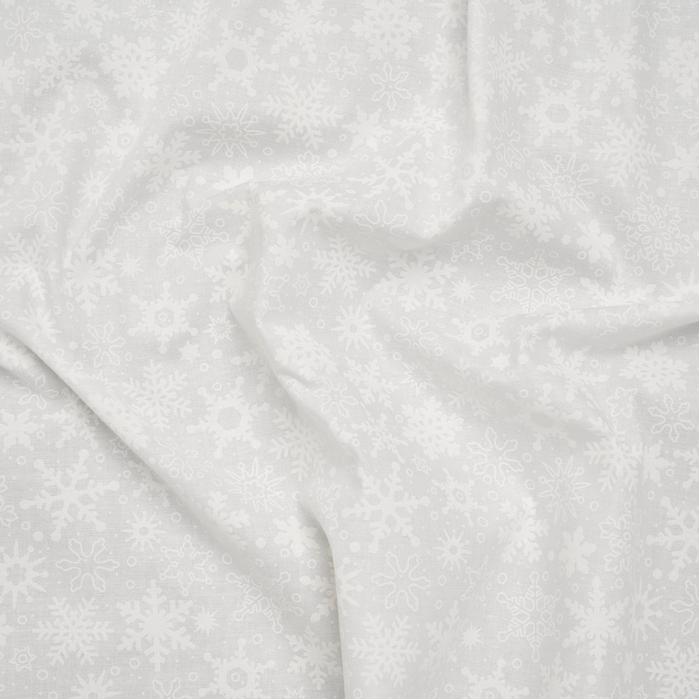 Printed Quilting Cotton by Patrick Lose for Northcott - White on White Snowfall Snowflakes - Basically Black & White Collection - Joann Fabrics