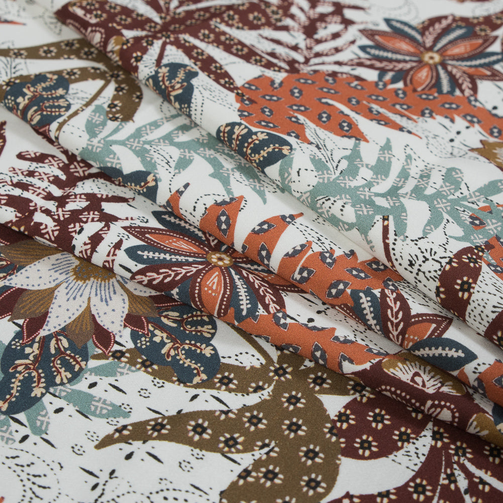 Stretch Cotton Sateen - White and Orange Floral - Vitality of Admiration Print - Mood Exclusive Key Largo Collection - Joann Fabrics
