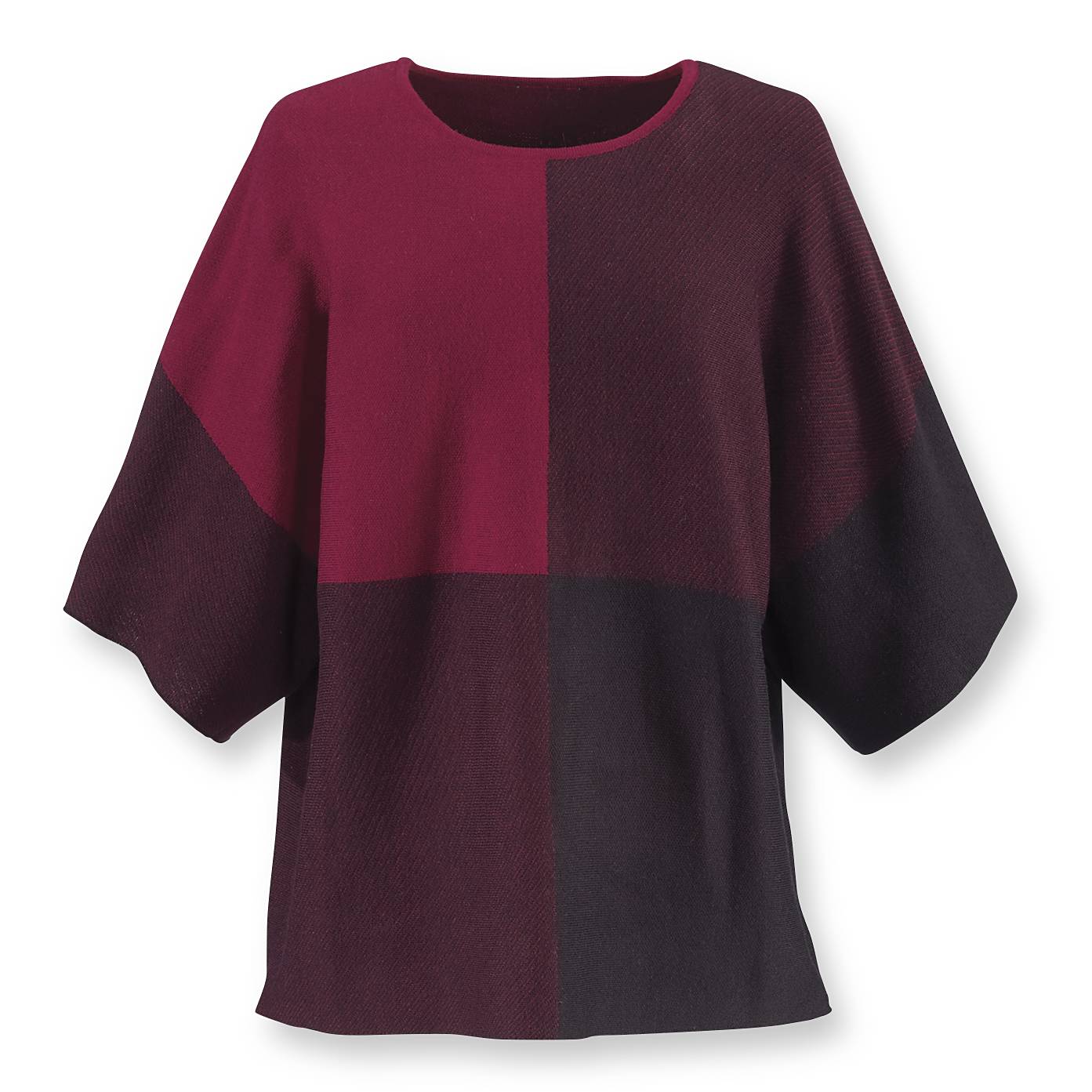 Dolman Sleeve Large-Scale Check Sweater, Rich Colors, Elbow Sleeves - Northstyle Catalog