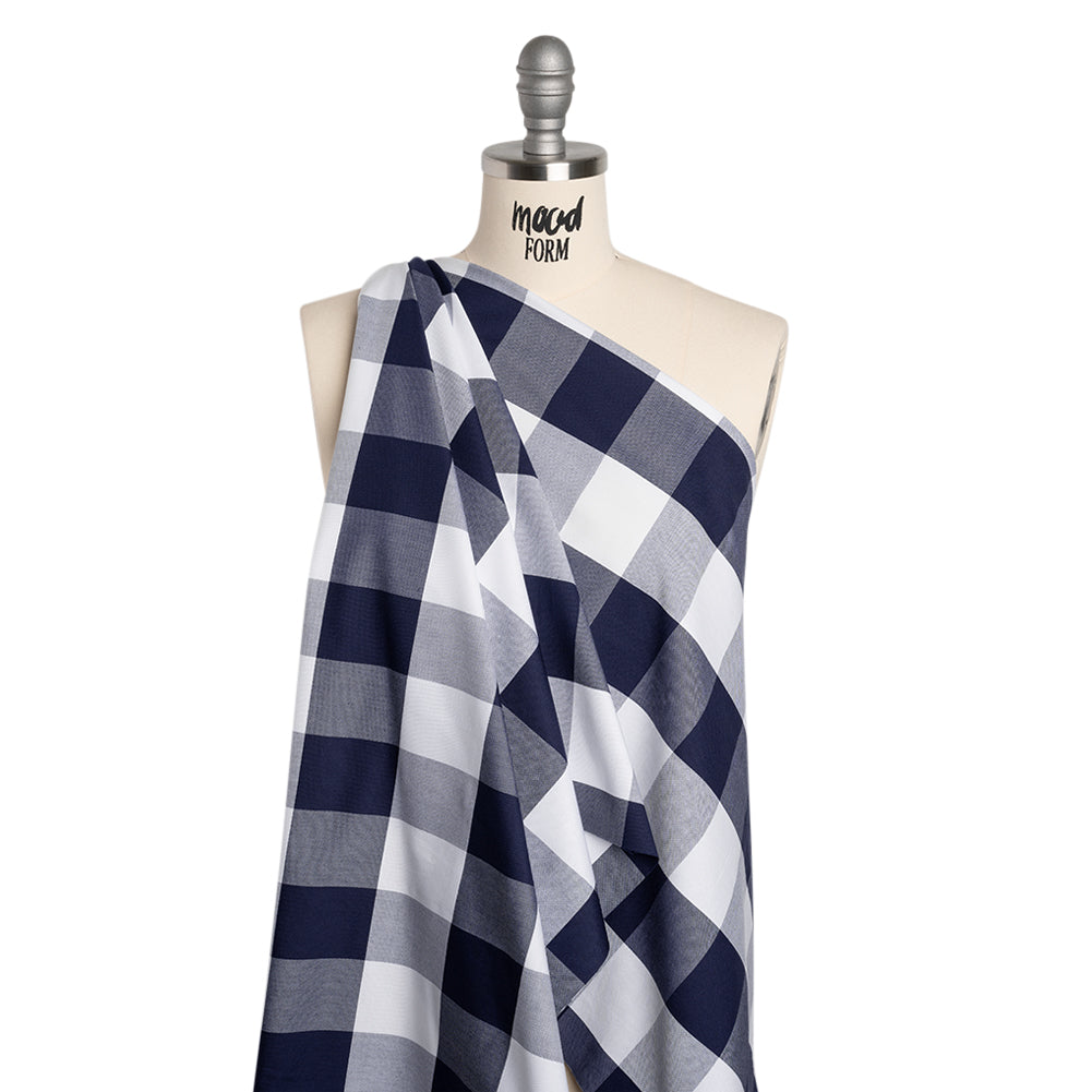 Cotton Oxford Shirting - Dark Blue and White Buffalo Check - Deadstock - Joann Fabrics