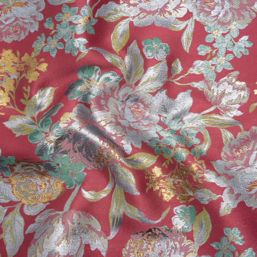 Metallic Luxury Brocade - Pink, Silver and Green Classic Flowers - Joann Fabrics