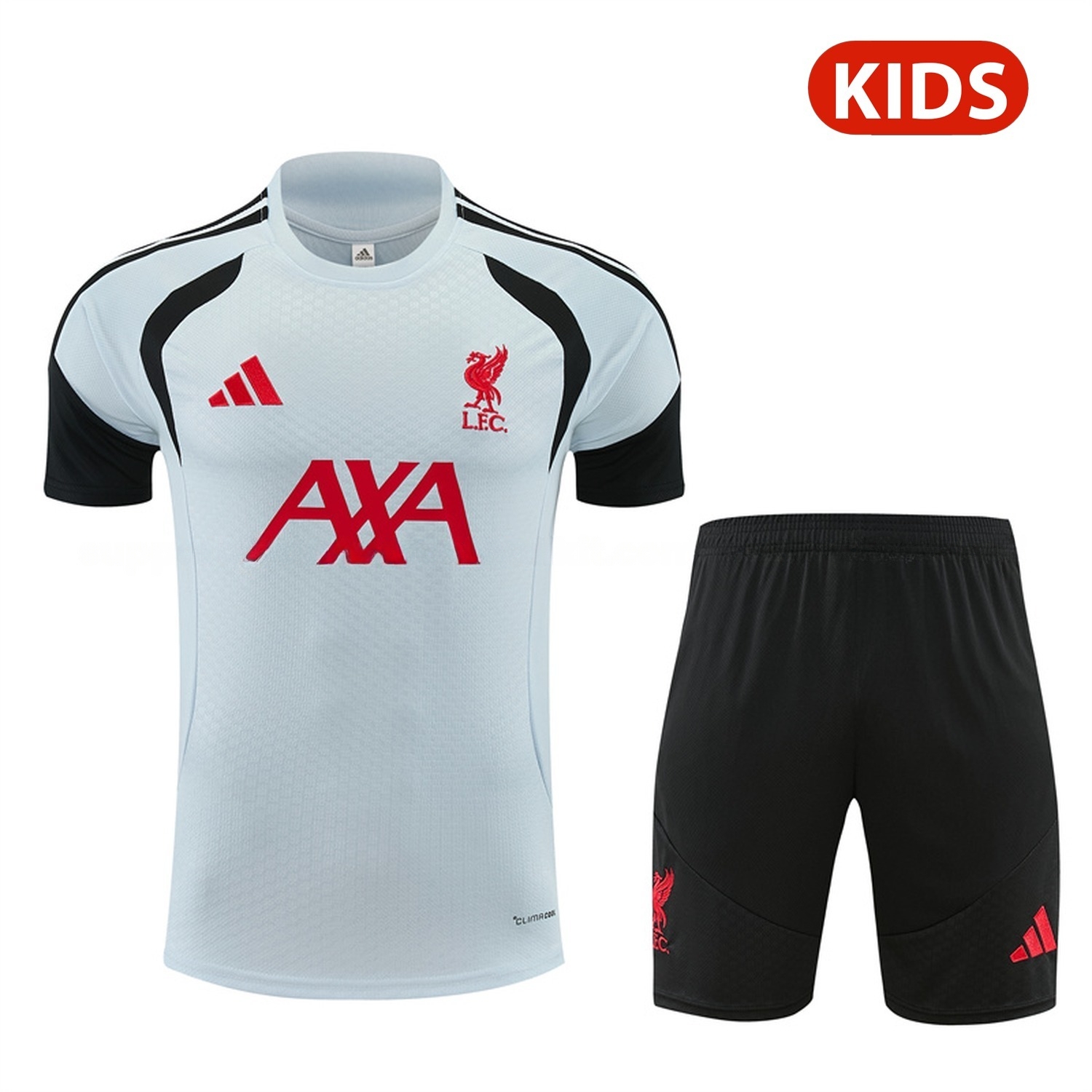 Liver.pool 26-27 Kids Short-Sleeve Training Set - Light Grey Top & Black Shorts - UnitedFutballJersey