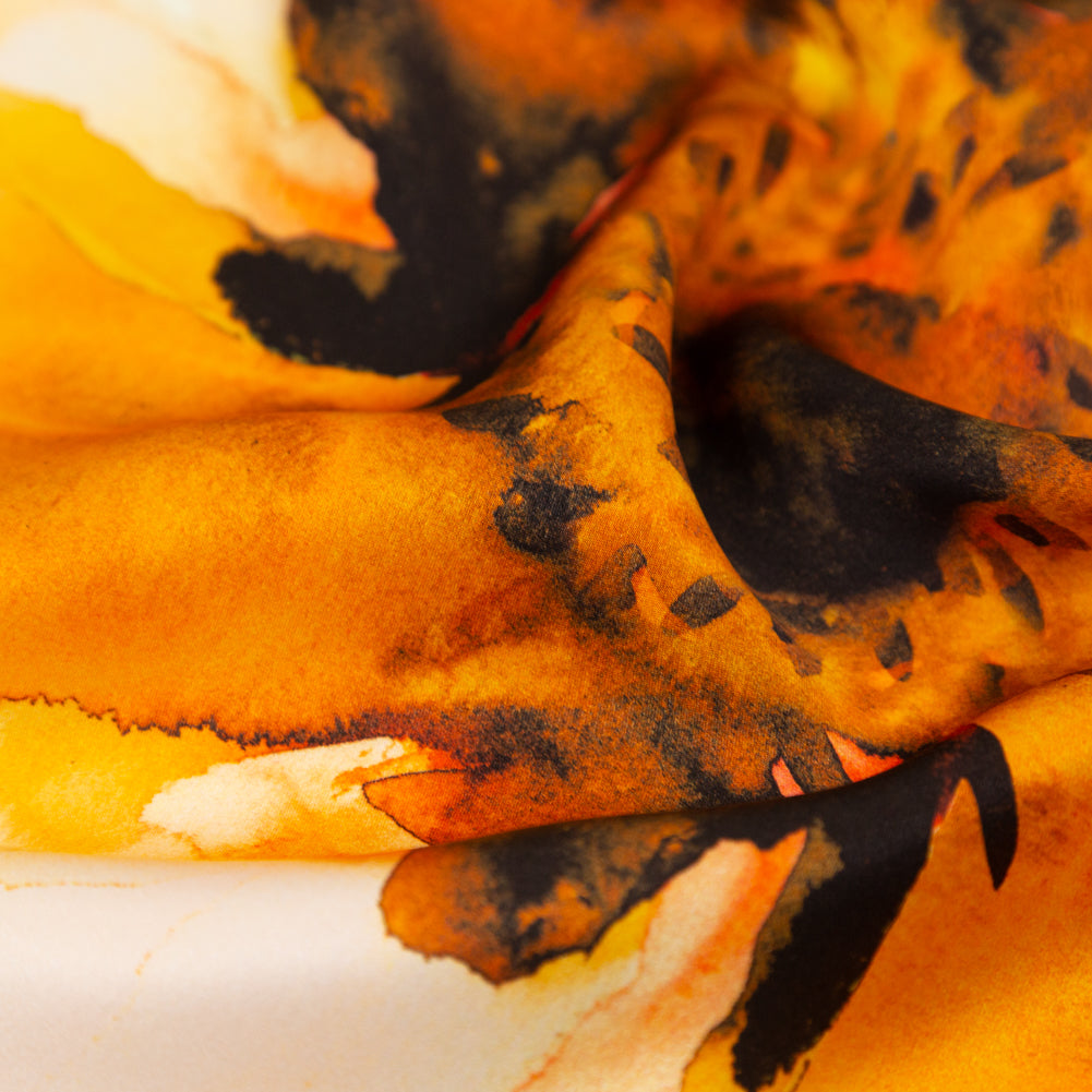 Mood Exclusive Italian Red, Mustard and Teal Abstract Floral Silk Charmeuse - Joann Fabrics