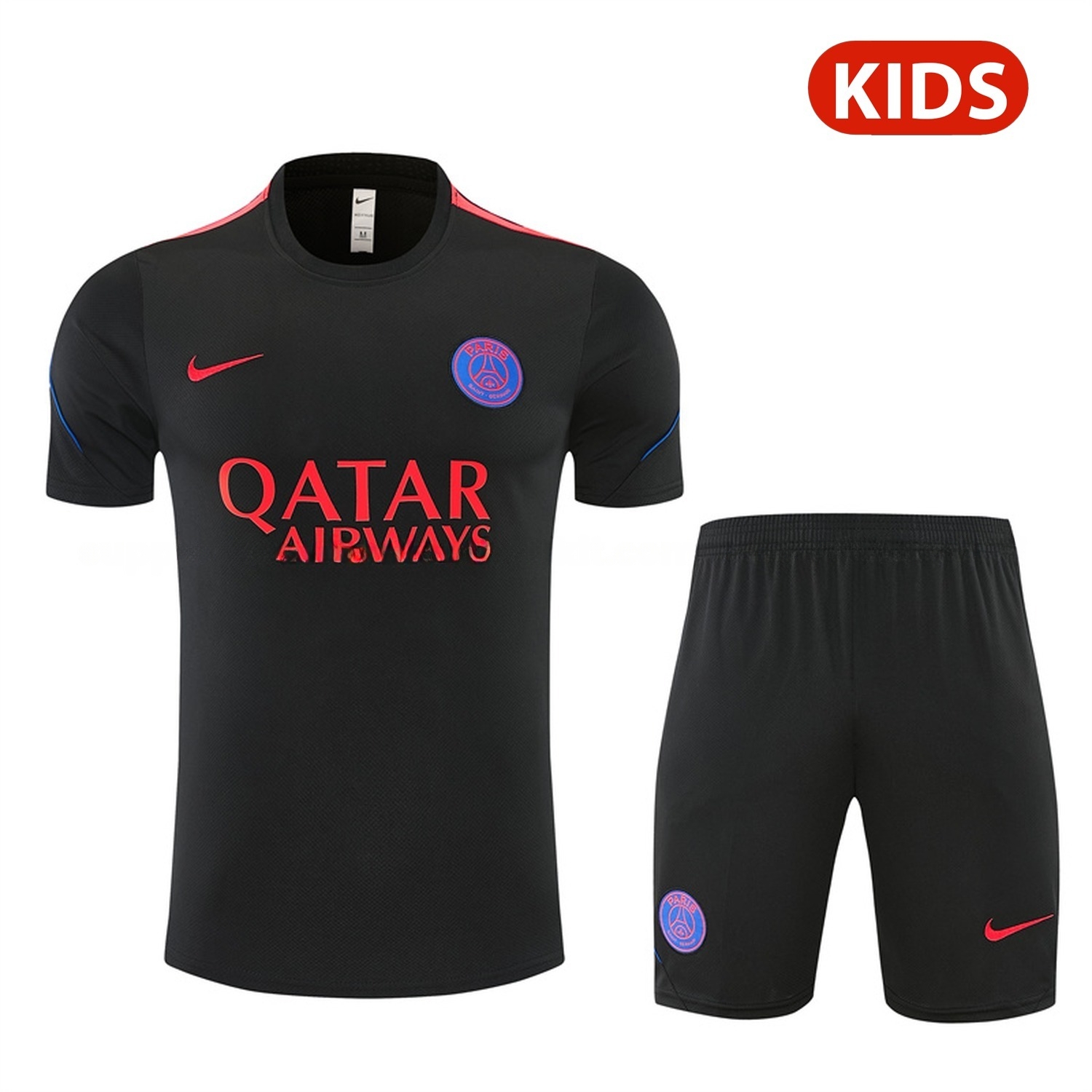Paris Saint-Germain PSG 26-27 Kids Short-Sleeve Training Set - Black Top & Black Shorts - UnitedFutballJersey