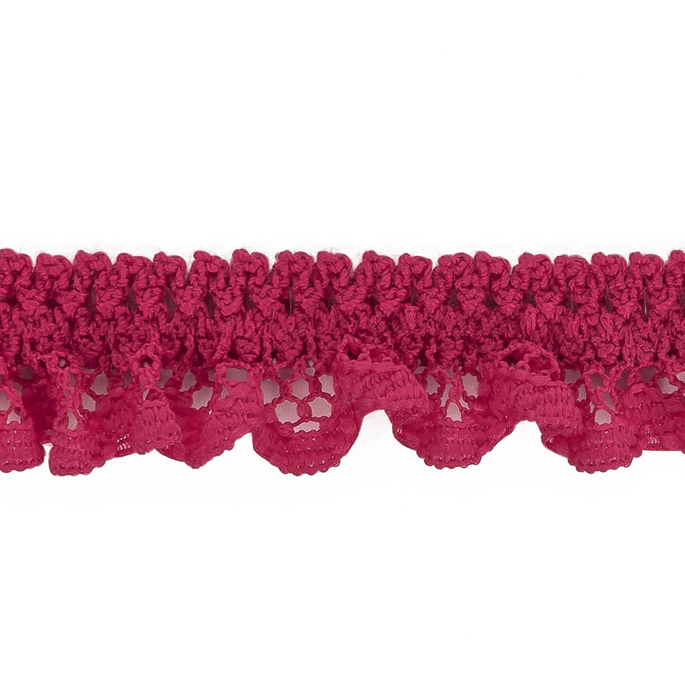 Deep Pink Ruffled Stretch Lace Trimming - 0.625