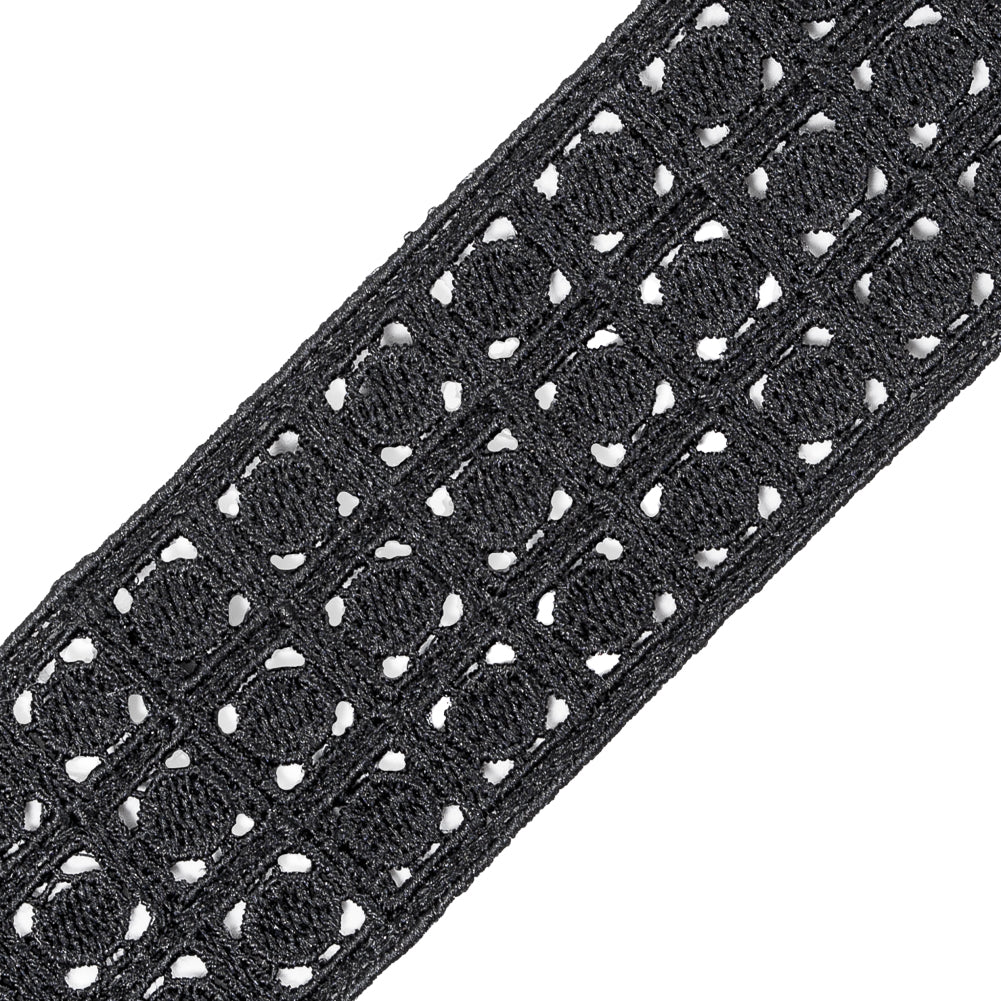 Black Embroidered Lace Trim - 1.5