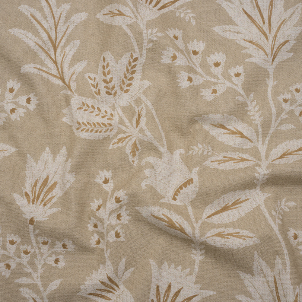 Printed Cotton Canvas - Linen Leafy Sprays and Little Flowers - British Imported - Joann Fabrics